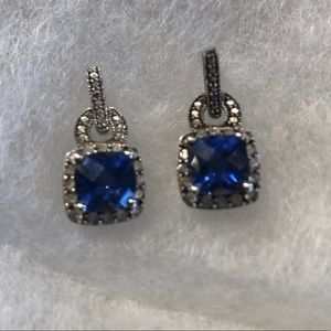 Diamond sapphire earrings set in sterling silver